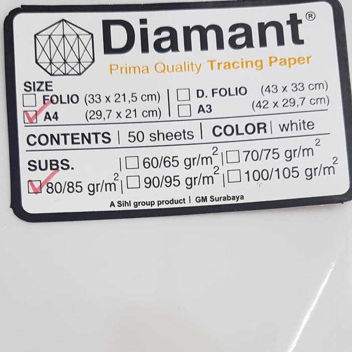 

Kertas / Kertas Kalkir A4 Tracing Paper Diamant 80 Gr Isi 50 Lembar