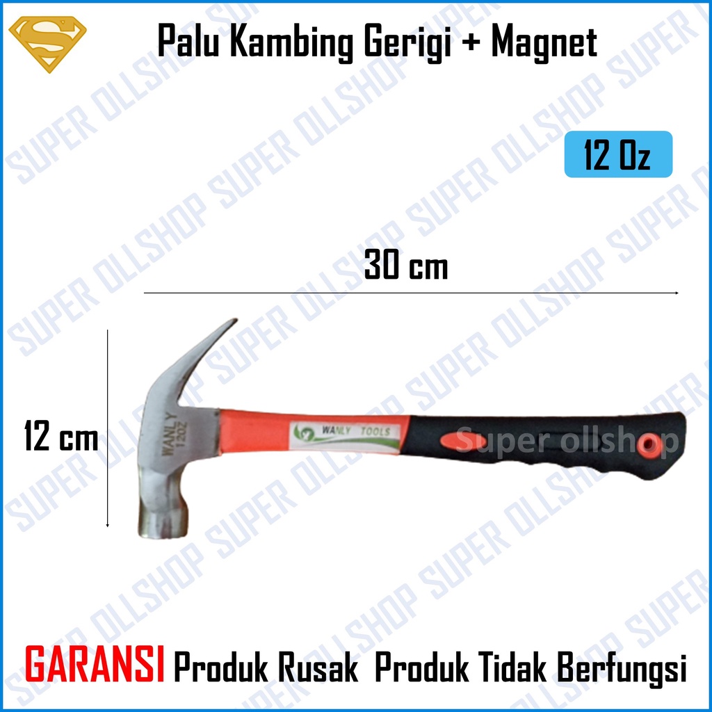 Palu Kambing Cabut Paku Martil Tukang Gerigi Magnet Gagang Fiber 12 Oz Claw Hammer Tanggung