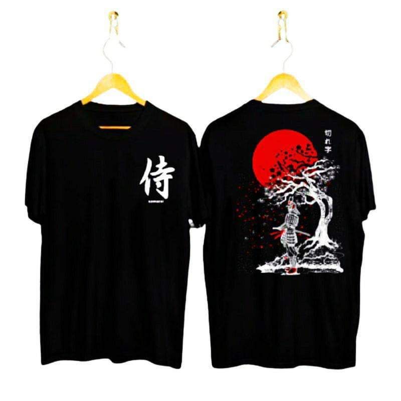 Kaos Distro Jepang Hitam Motif Samurai