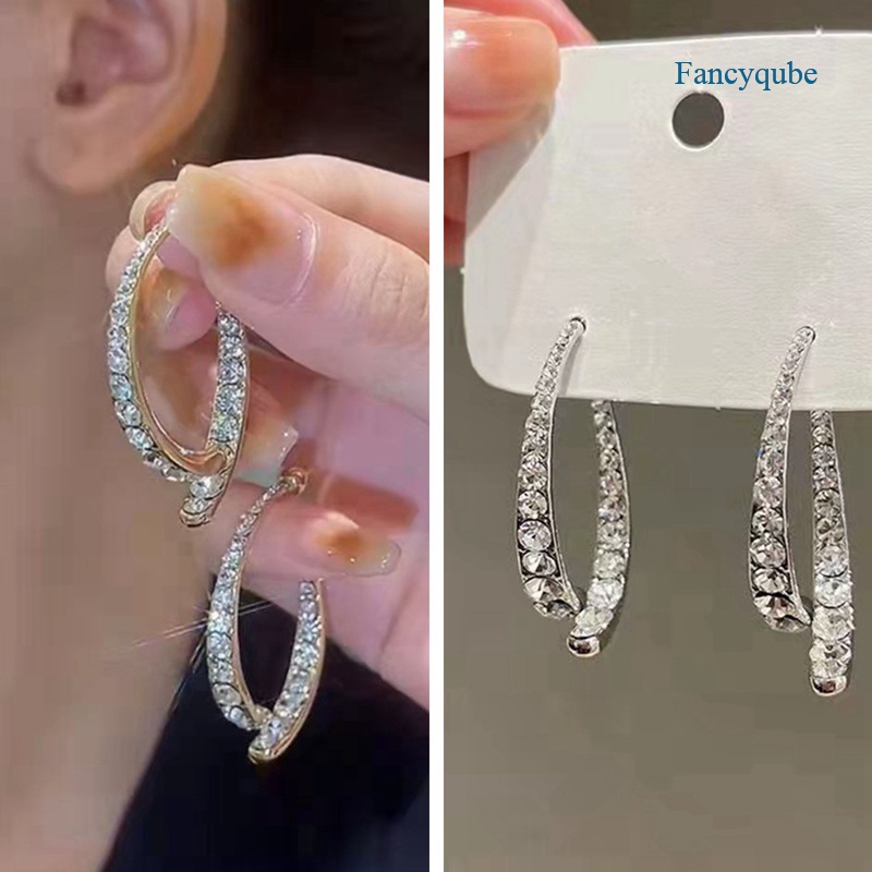 Fancyqube Anting Tusuk Gantung Wanita Desain Salib Lengkung Untuk Hadiah