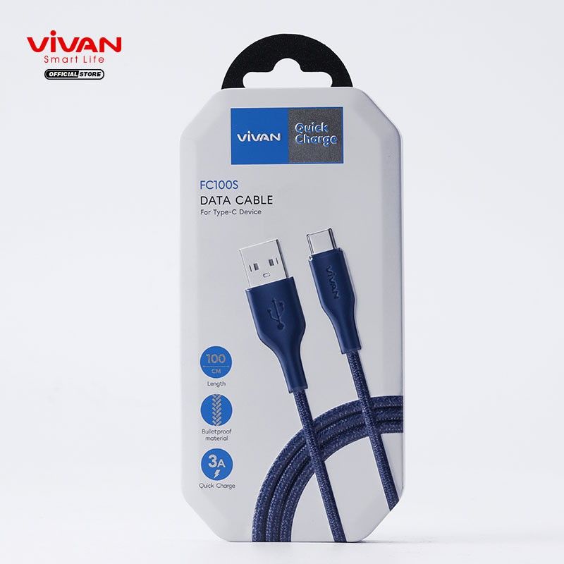 KABEL DATA TYPE C FAST CHARGING 3A 100CM VIVAN FC100S