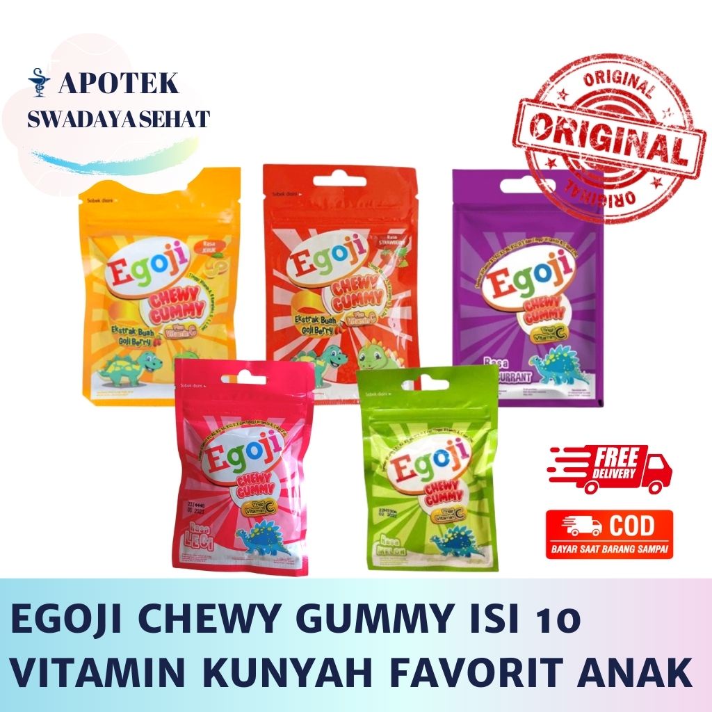 EGOJI CHEWY GUMMY - Permen Kunyah Vitamin Nutrisi Anak Rasa Strawberry Jeruk Leci Blackcurrant Melon Sachet Isi 10