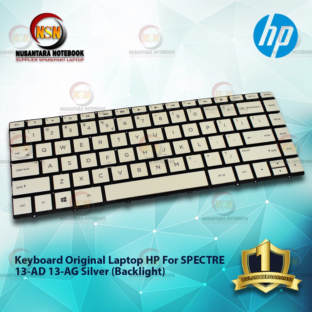 Keyboard Original Laptop HP For SPECTRE 13-AD 13-AG Backlight (Silver)