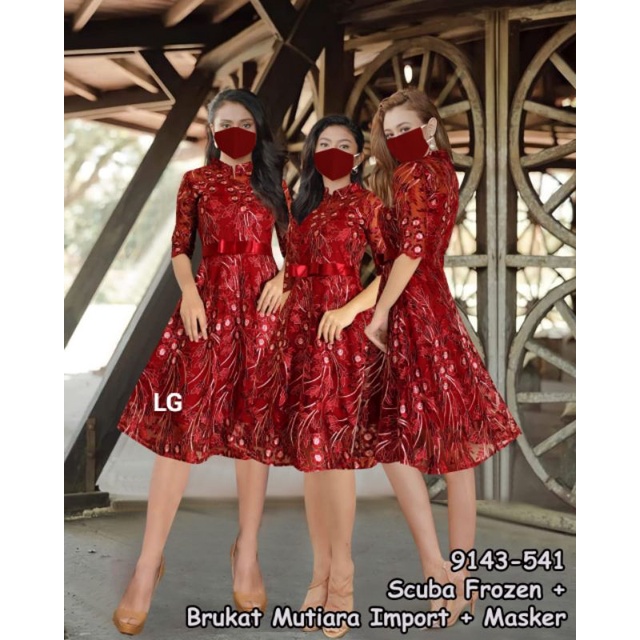 Dress scuba frozen mix brokat mutiara import