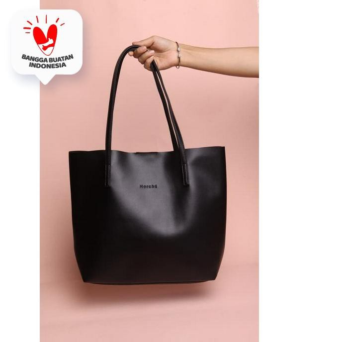 Tas Tote Wanita Ashley Shiny Black Merche