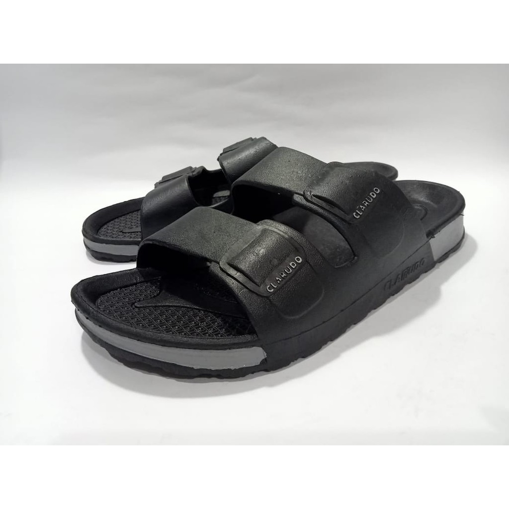 (COD) Sandal Selop Full Hitam Tali Dua Karet Pria Clarudo 1141