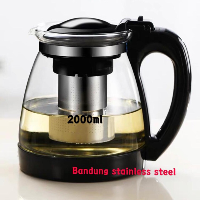 Teko teh kopi dengan saringan1.6liter  2liter 1600ml 2000ml kaca tea pot glass elegan