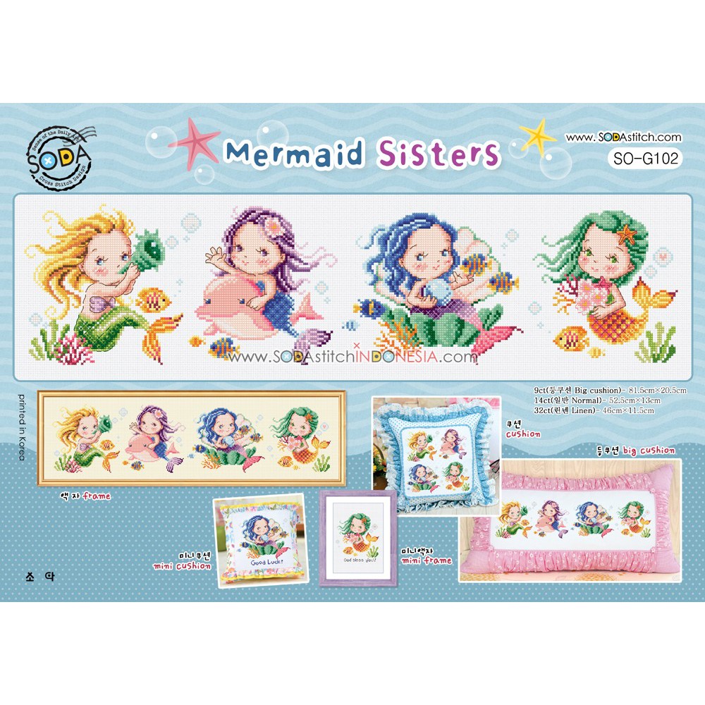 Paket DIY Craft Sulam Kristik Strimin Cross Stitch Sodastitch SO-G102 - Mermaid Sisters Girl