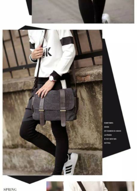 Tas Selempang Pria / Canvas Messenger Bag