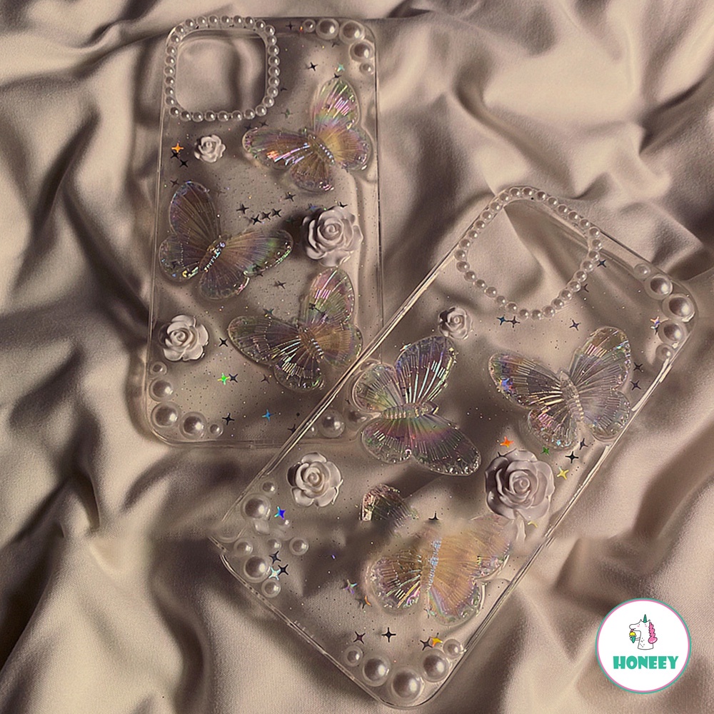 Soft Case TPU Glitter Mutiara Butterfly Untuk Iphone 14 13 12 Pro 11Pro Max XR Xs Max 8 7Plus