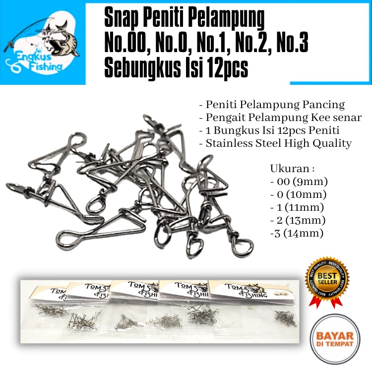 Snap Peniti Pelampung Pancing Ukuran Lengkap (9mm - 14mm) Stenliss Steel Murah - Engkus Fishing