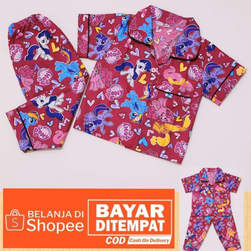 piyama anak/baju tidur motif kuda poni 1-7th