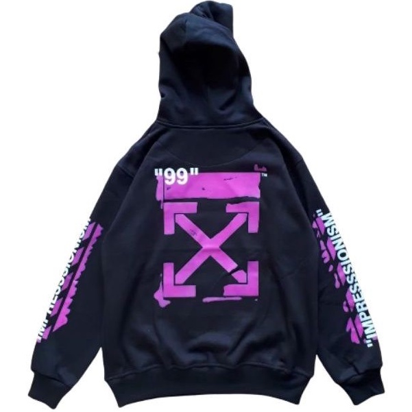 JAKET HOODIE PRIA OFF WHITE DIAGONAL STENCIL HITAM