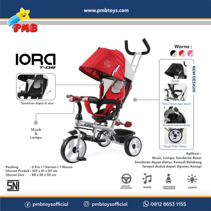 SEPEDA RODA TIGA TRICYCLE IORA 09 COCOK BUAT KADO ANAK (GOSENT,JNE TRAKING,INDAH CARGO)