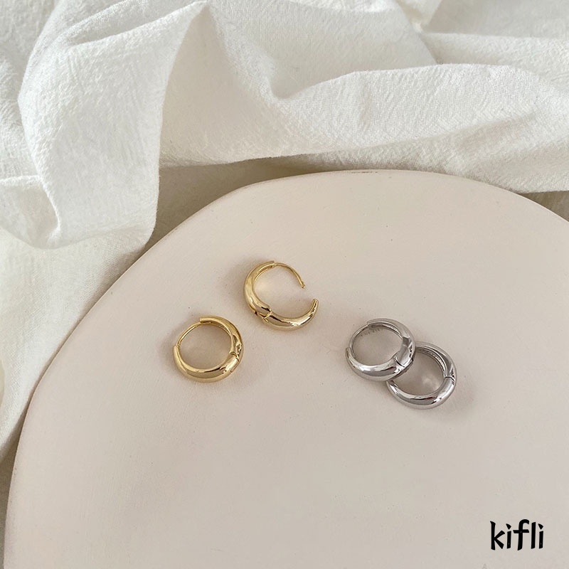 1 Pasang Fashion Anting-Anting,Bulat Berlapis,Emas Anting Tindik Sederhana