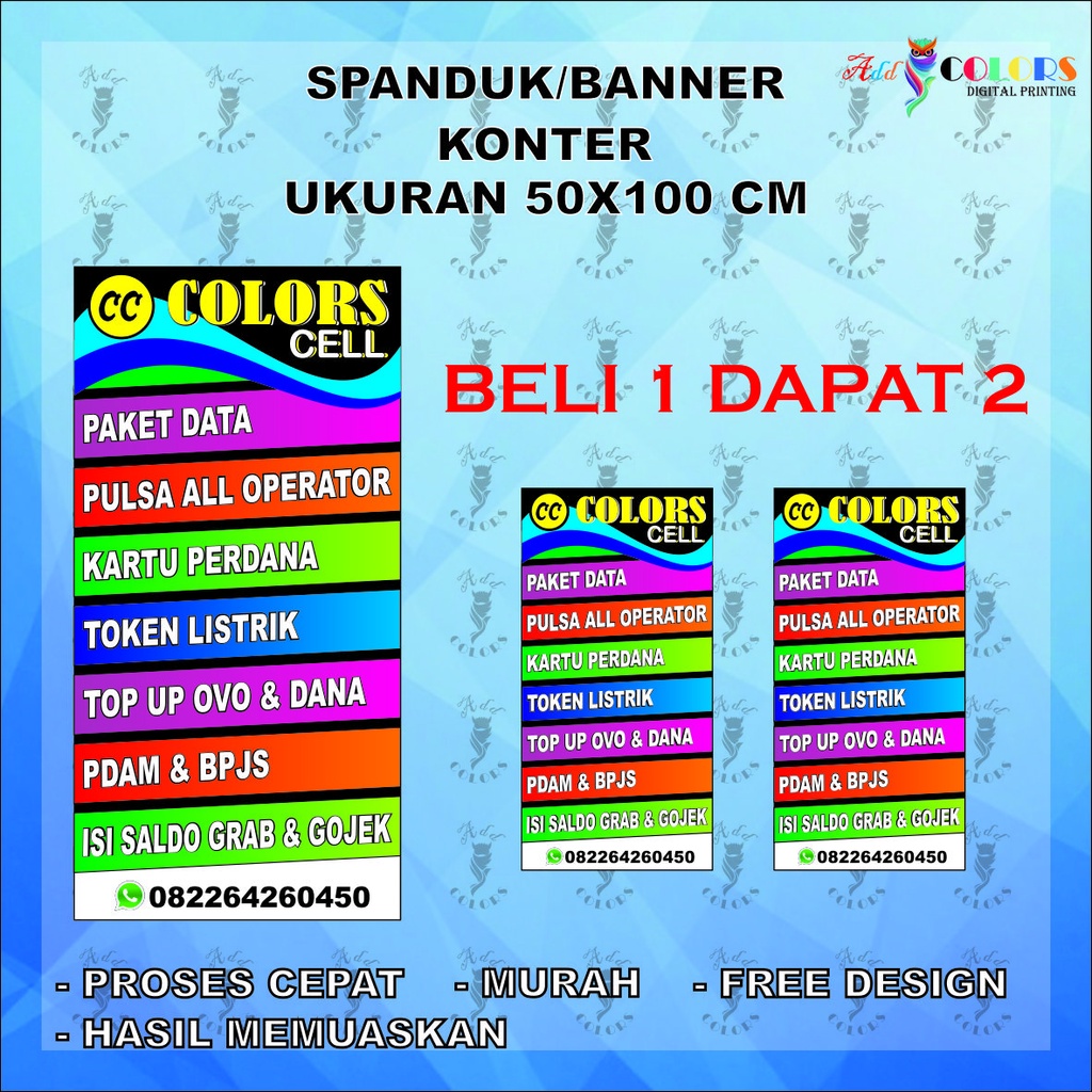 Banner/Spanduk Konter Pulsa Ukuran 50x100 cm Dapat 2
