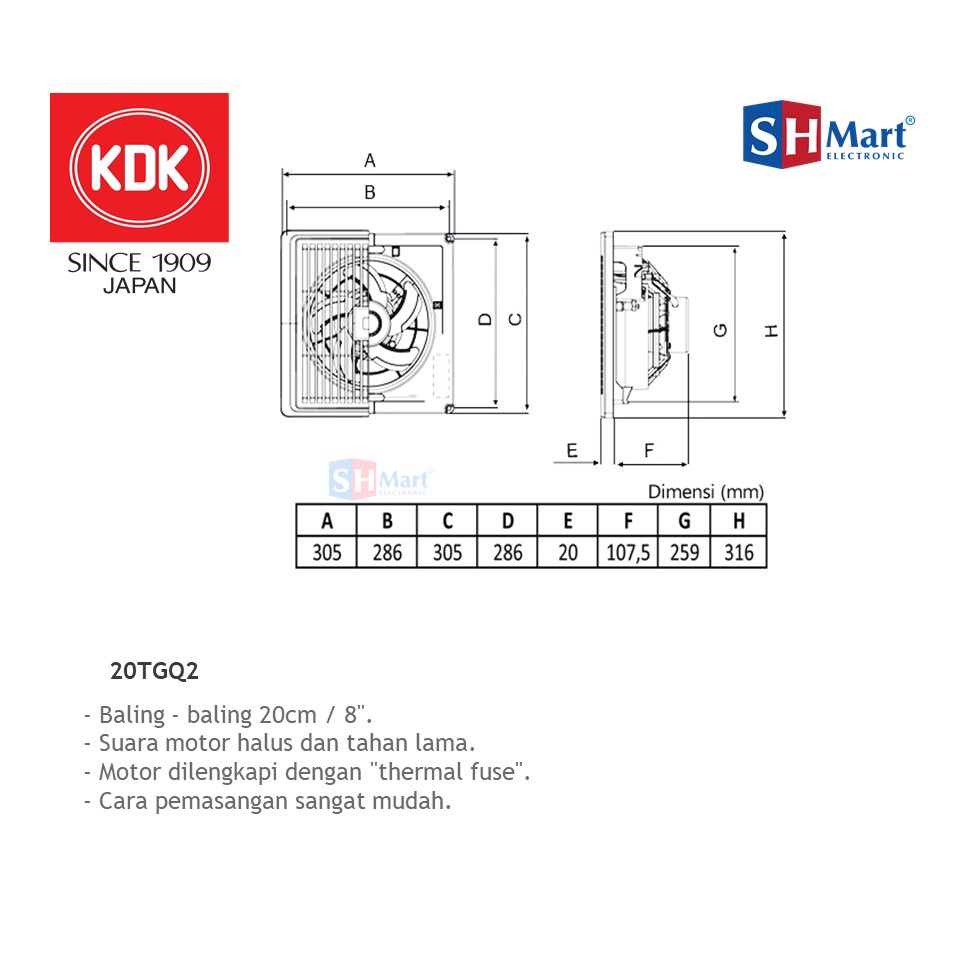 KIPAS ANGIN KDK 20TGQ / CEILING EXHAUST FAN PLAFON 8 INCH 20TGQ2 GARANSI RESMI (MEDAN)