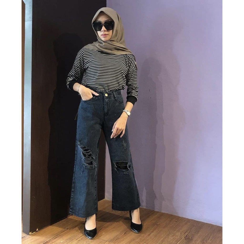 TRIVELA Free Belt - Bilby Cullotes Jeans / Jeans Highwaist Sobek Lapis / Labela Cullotes