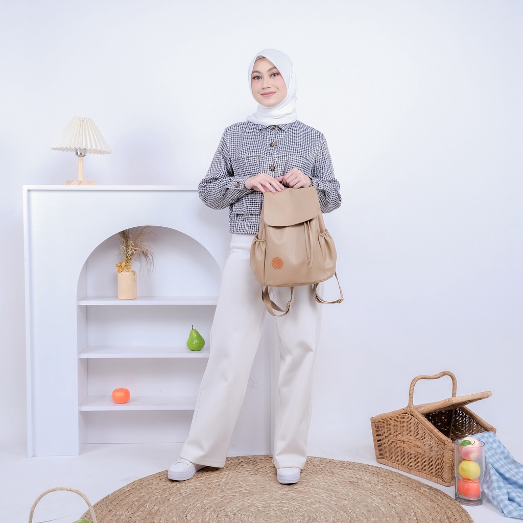 Tas Ransel Wanita - Tas Milea Wanita - Cream, Hitam, Abu, & Pink, Theree braveshop-2