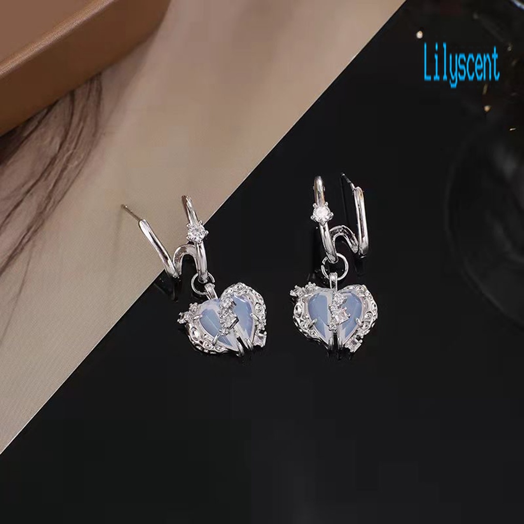 Perhiasan Kalung Anting Cincin Bentuk Hati Aksen Berlian Imitasi Gaya Perancis Untuk Hadiah Wanita