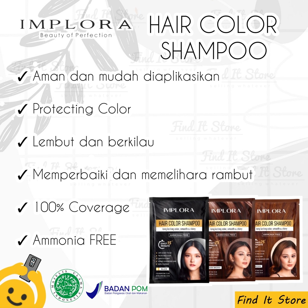 Implora Hair Color Shampoo | Pewarna Rambut Ammonia Free Long Lasting Smooth Shiny | BPOM