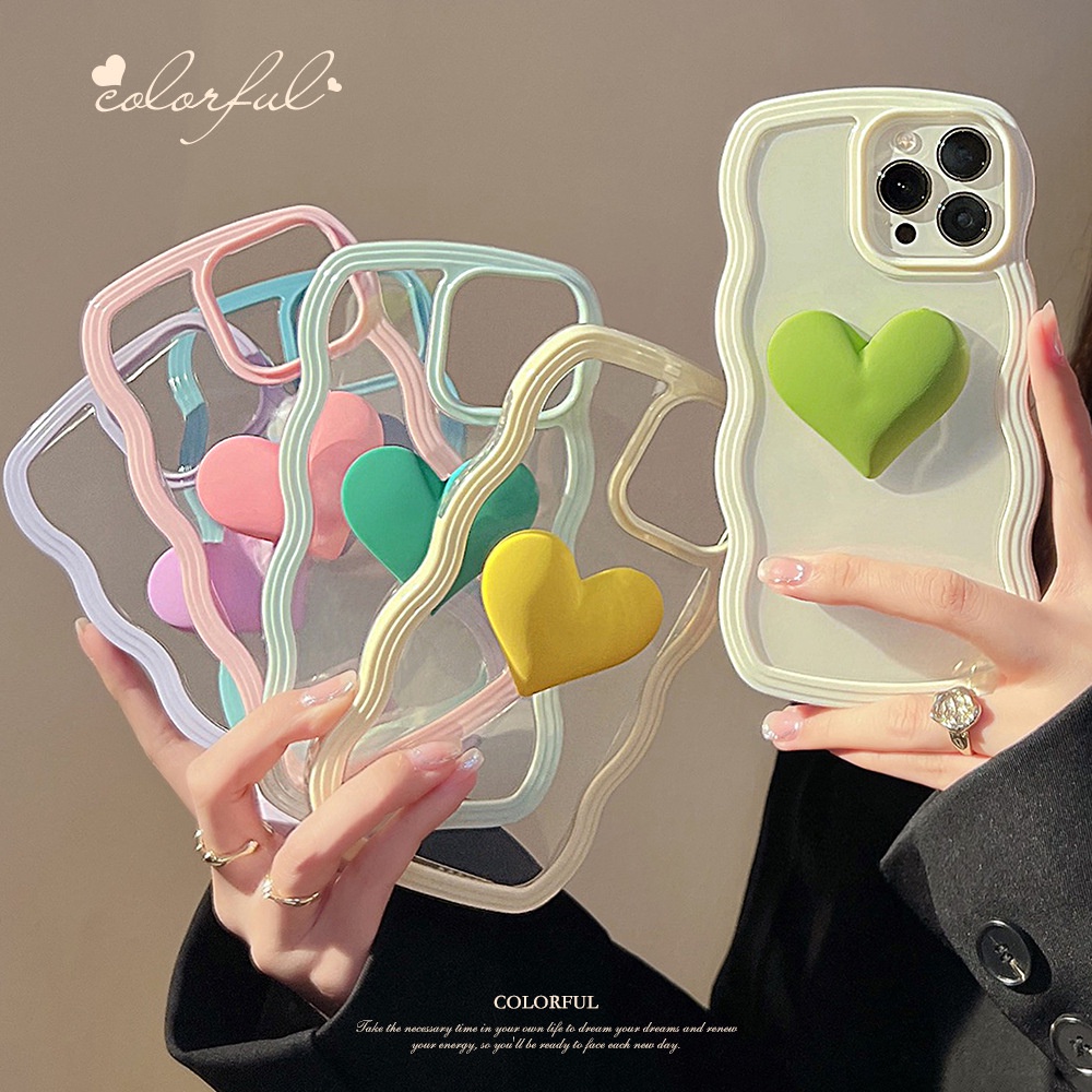 3d Cinta Hati Warna Macaron Transparan Shockproof Musim Panas Phone Case Cover Untuk Iphone X XR XS 11 12 13 14 PLUS PRO MAX