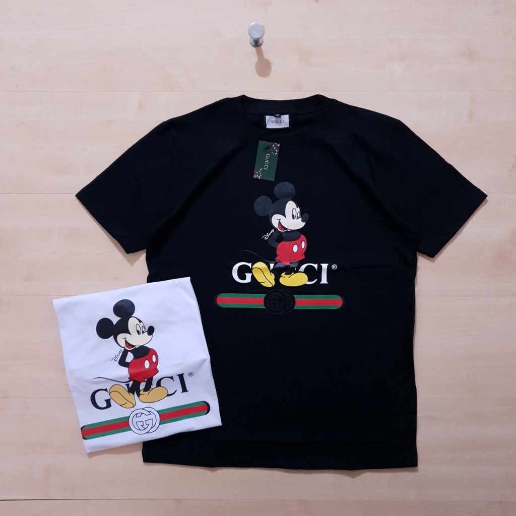KAOS T SHIRT GUCCI X MICKEY STAND TEE BLACK AND WHITE