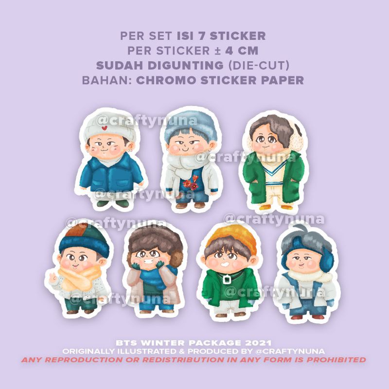 (BT-011) BTS FANART Winter Package 2021 STICKER by Crafty Nuna bangtan winpack stiker case hp cute chibi