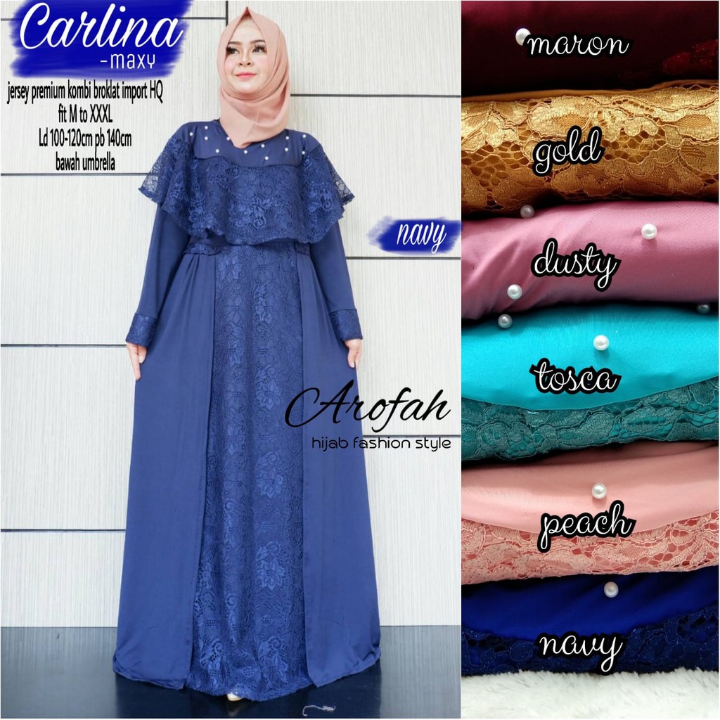 Dress Muslimah Casual Brokat Import / Dress Carlina Maxy Fit M-XXXL