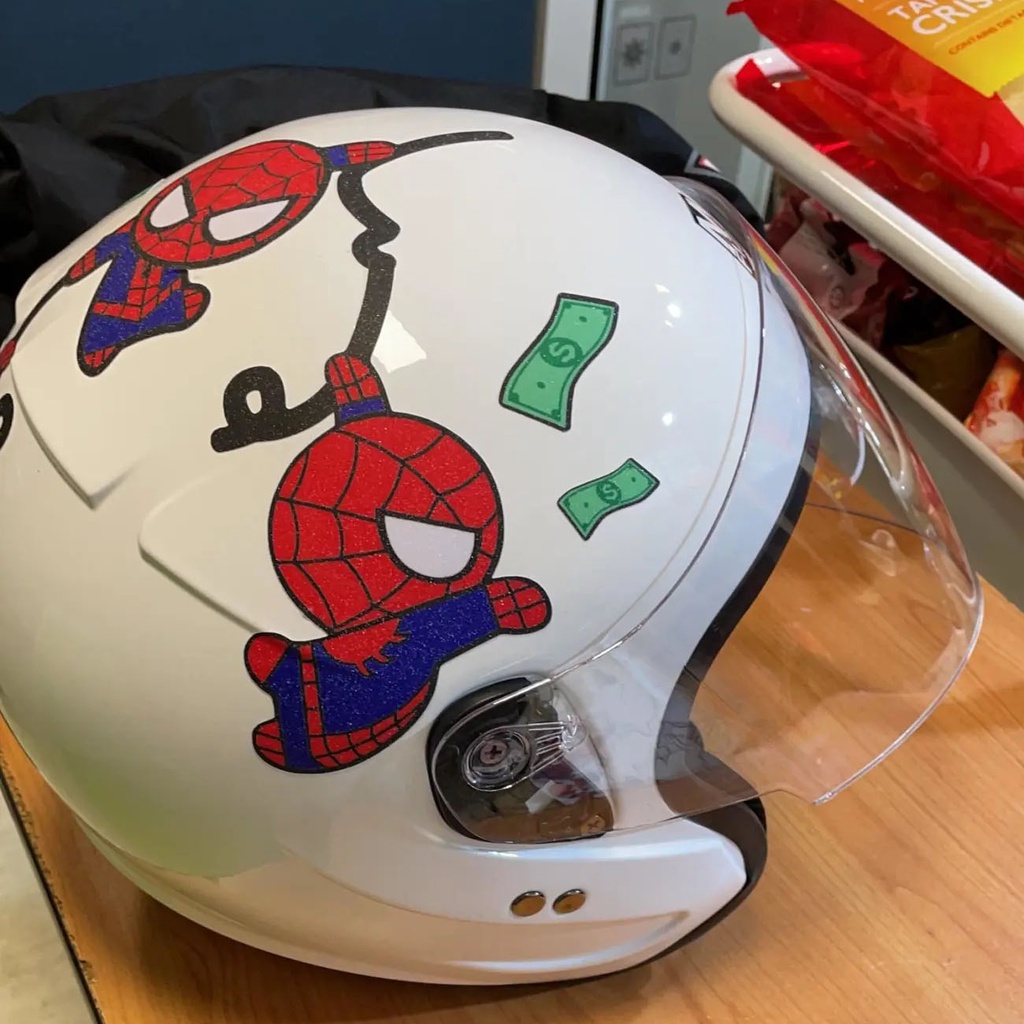 Stiker Mobil Spiderman Stiker Hias Helm Reflektif Kartun Marvel Motoracycle Decal