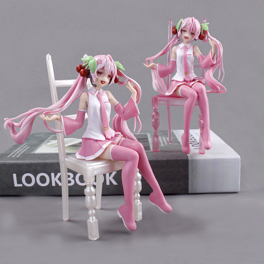 Action Figure Anime Hatsune Miku Duduk Warna Pink Action Figure Anime Jepang Sakura Hatsune Sister Untuk Hadiah