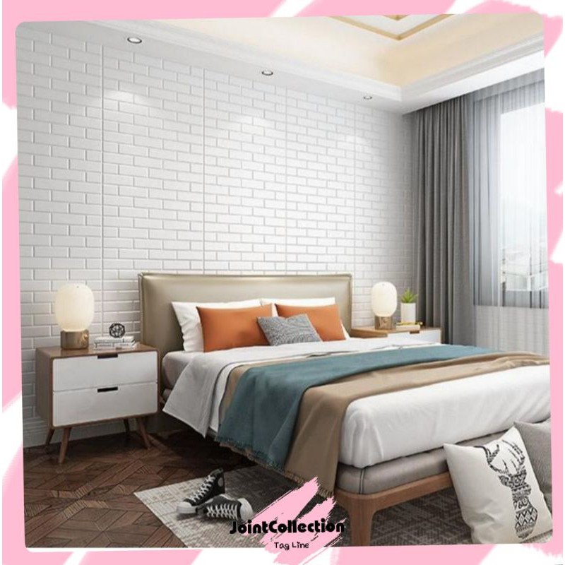 TERMURAH  WallFoam stiker Batu Bata Putih 3D KULIT JERUK