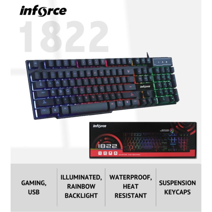 KEYBOARD GAMING INFORCE KB1822 1822 KABEL USB ILLUMINATED WATERPROOF WIRED