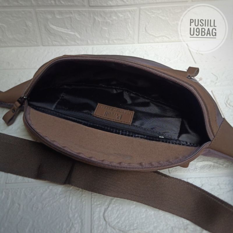 Waistbag Pusiill 1401/kulit sapi+courdura/free ikat pinggang/taspinggang kombinasi kulit asli