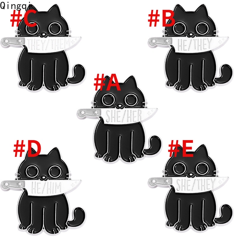 Bros Pin Enamel Desain Kartun Kucing Hitam Gaya Punk Gothic Untuk Teman