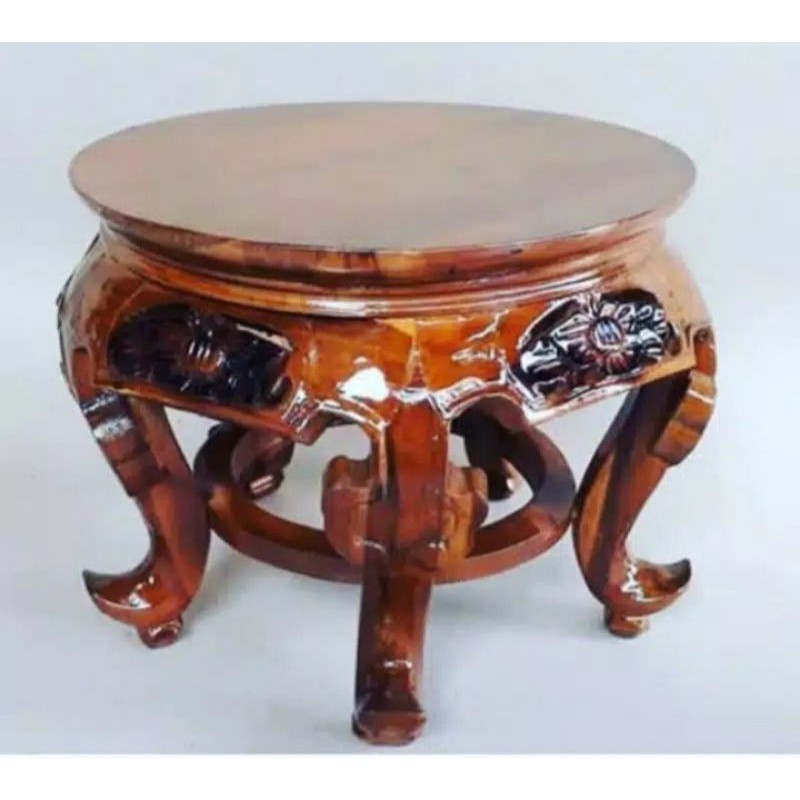 Tatakan Guci Kayu Jati Ukir Diameter 35cm Alas Vas Hias Meja Dudukan Guci Estetik Premium