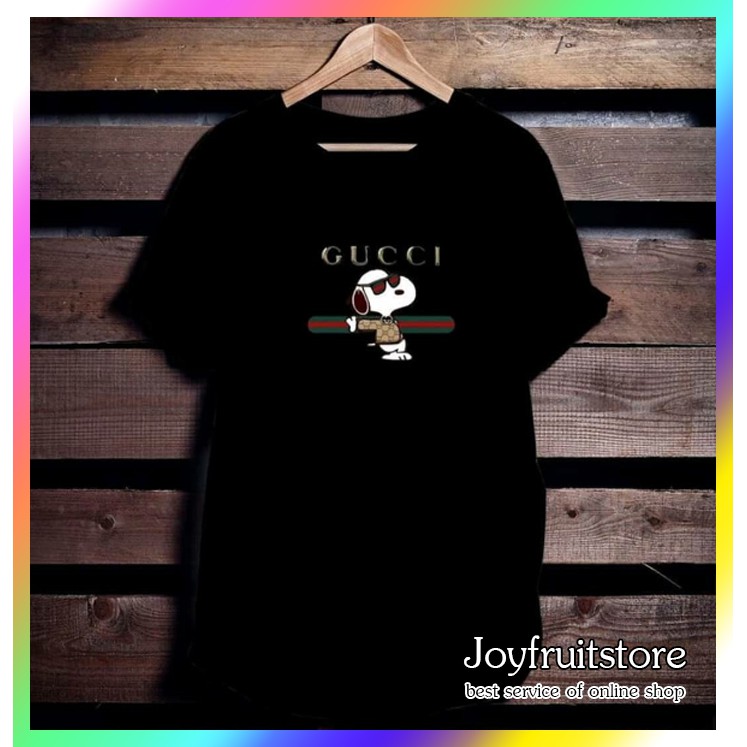 T-SHIRT KATUN KUALITAS IMPORT - SNOOPY GUCCI IN BLACK - BANYAK PILIHAN WARNA, READY SIZE ANAK DEWASA
