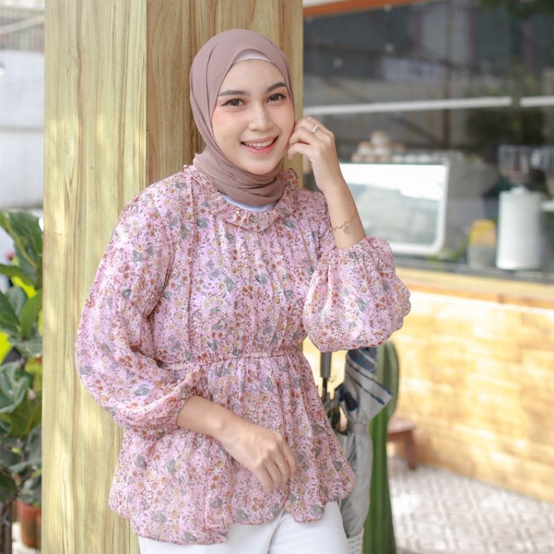 FLORA BLOUSE MOTIF BUNGA / FLOWY BLOUSE KERUT PREMIUM / ATASAN BLOUSE VINTAGE WANITA MOTIF BUNGA