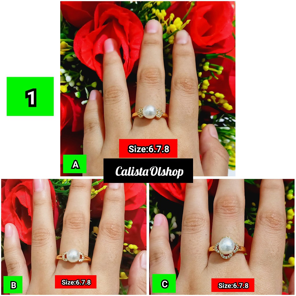 Cincin Dewasa permata Mutiara mewah cantik ANTI KARAT (COD)