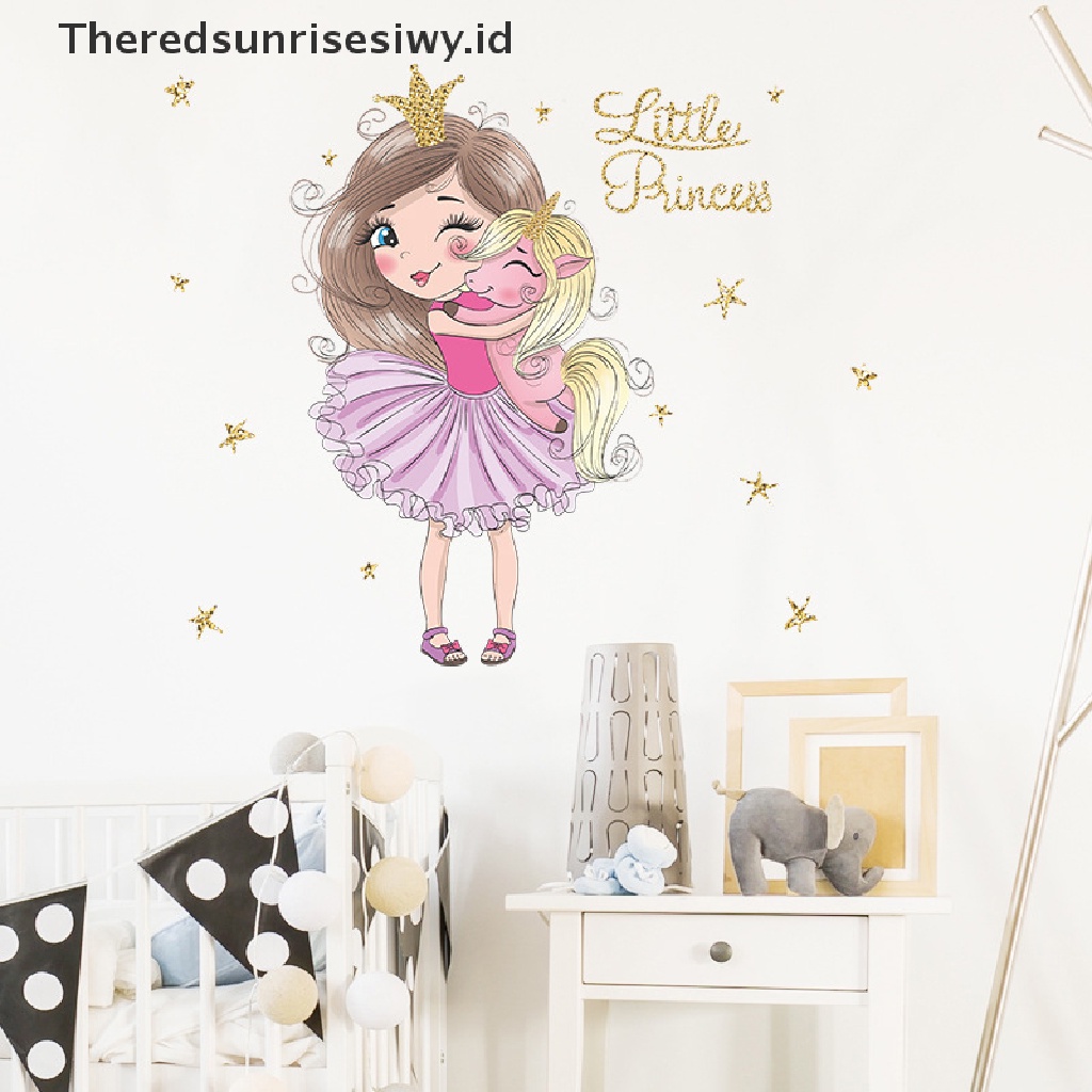 (Theredsunrisesiwy.Id) Stiker Dinding Gambar Kartun Unicorn Untuk Dekorasi Kamar Anak Perempuan