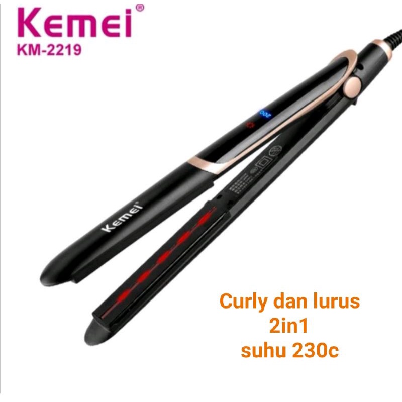 Alat Mesin Catok Rambut Km2219 Catokan Lurus dan Keriting Curly 2in1