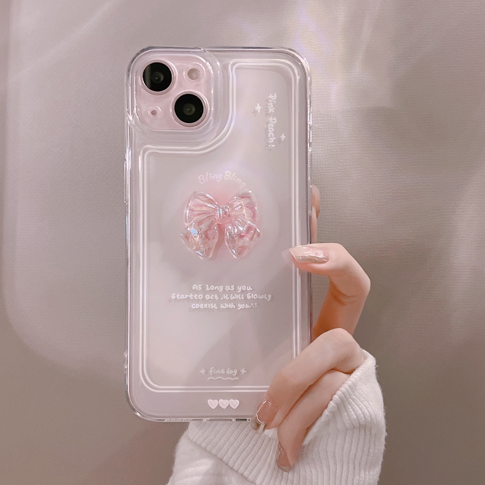 Soft case Bahan Akrilik Tahan Banting Desain Pita Untuk iPhone 11 12 13 Pro max mini XS max xr 7 8 Se20 plus