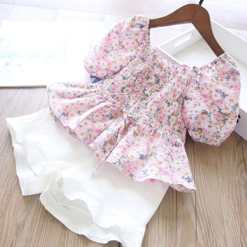Baju Setelan Sabrina Anak Perempuan Impor motif Bunga Bunga ukuran 2-8tahun