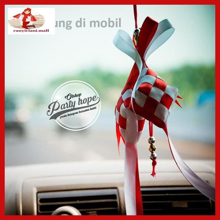 

E343Te6- Ketupat Pita Satin Merah Putih / Hiasan Mobil / Aksesoris Hut Ri Yuiu9O-