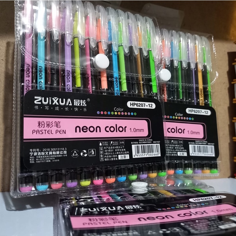 Pulpen Gel Neon Warna Warni (12 pcs)