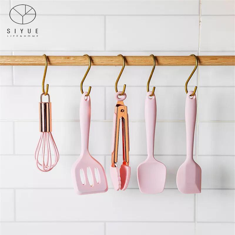 silicone kitchen utensils set mini 5in1 / alat masak set spatula egg beater shovel scraper silikon