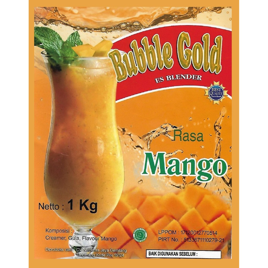 KEMASAN 1KG BUBBLE GOLD MANGO | SERBUK MINUMAN RASA MANGGA 1KILO