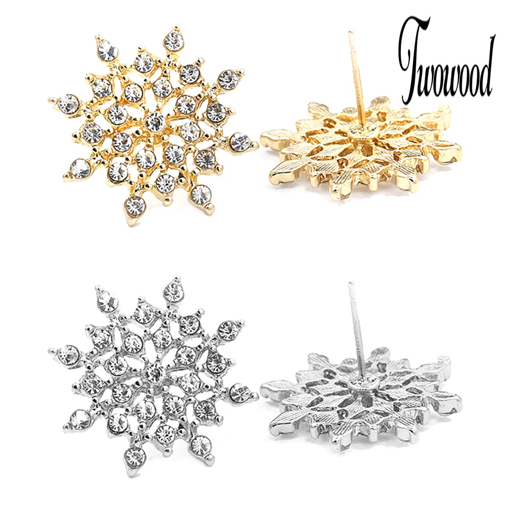 1 Pasang Anting Stud Desain Snowflake Aksen Berlian Imitasi Untuk Wanita