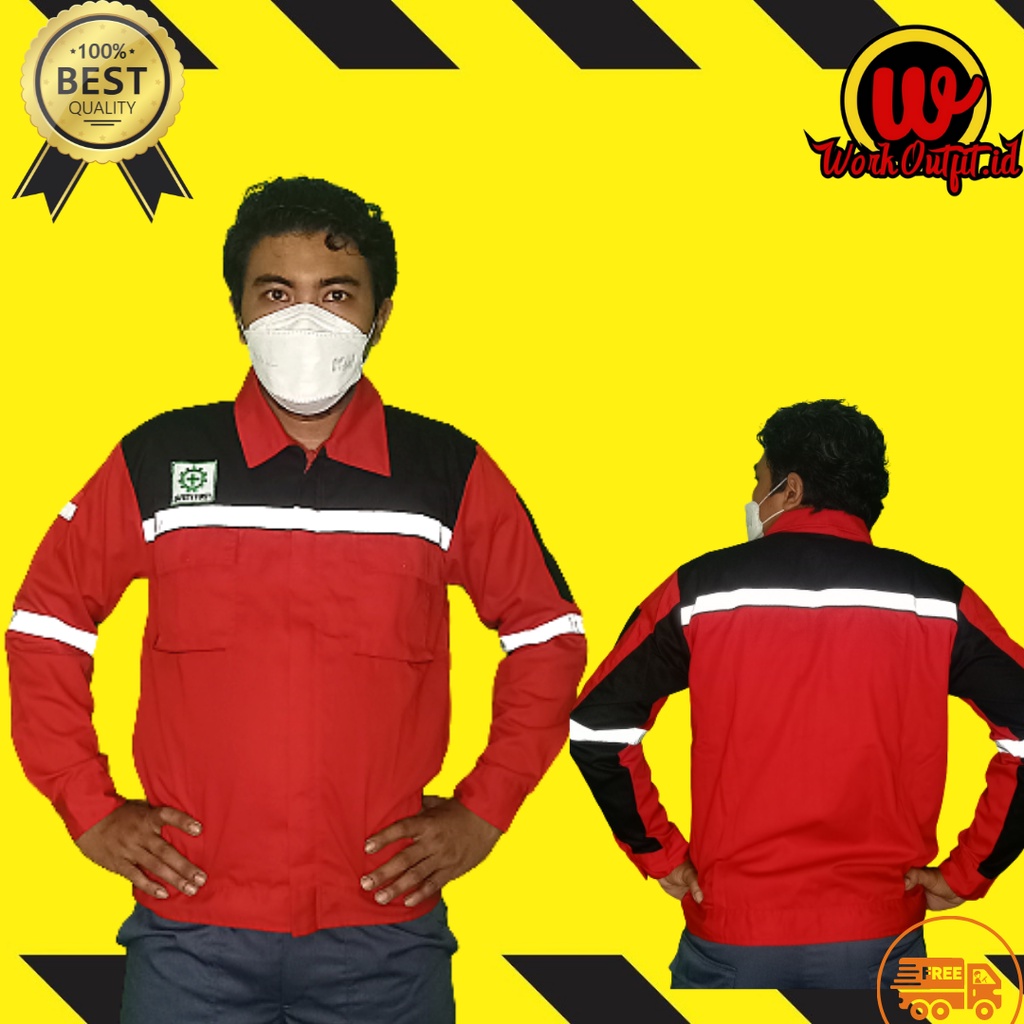 Kemeja Safety Baju Proyek | Wearpack Atasan Merah - Hitam