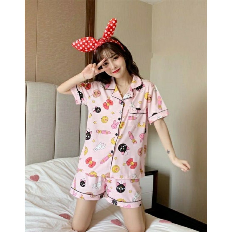 Piyama 659 Import Baju Tidur Sailormoon Sailor Moon Pendek Anak Perempuan Remaja Cewek Wanita Dewasa